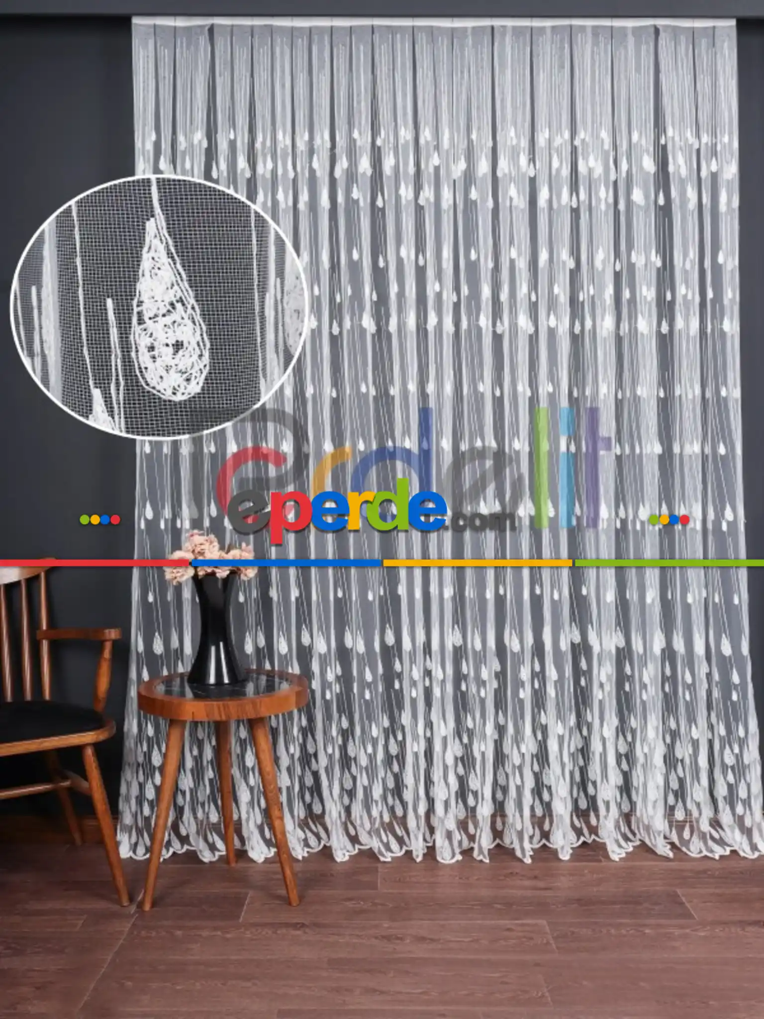 Damlacık Desenli Brode İşlemeli Tül Perde