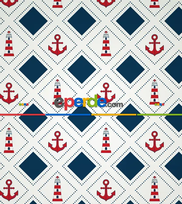 Çapa Desenli Baskılı Stor Perde- Lacivert-kırmızı-çok Renkli