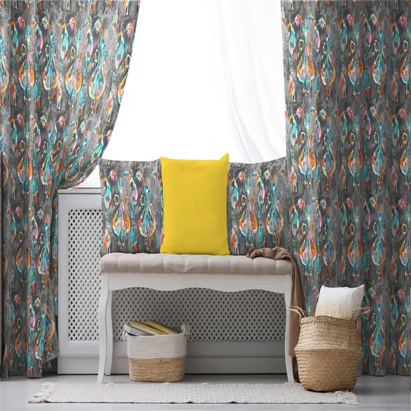 İkat Etnik Desenli Fon Perde Evim245 Kumaşı Kalındır Duck Bezi Değildir- Mavi-beyaz