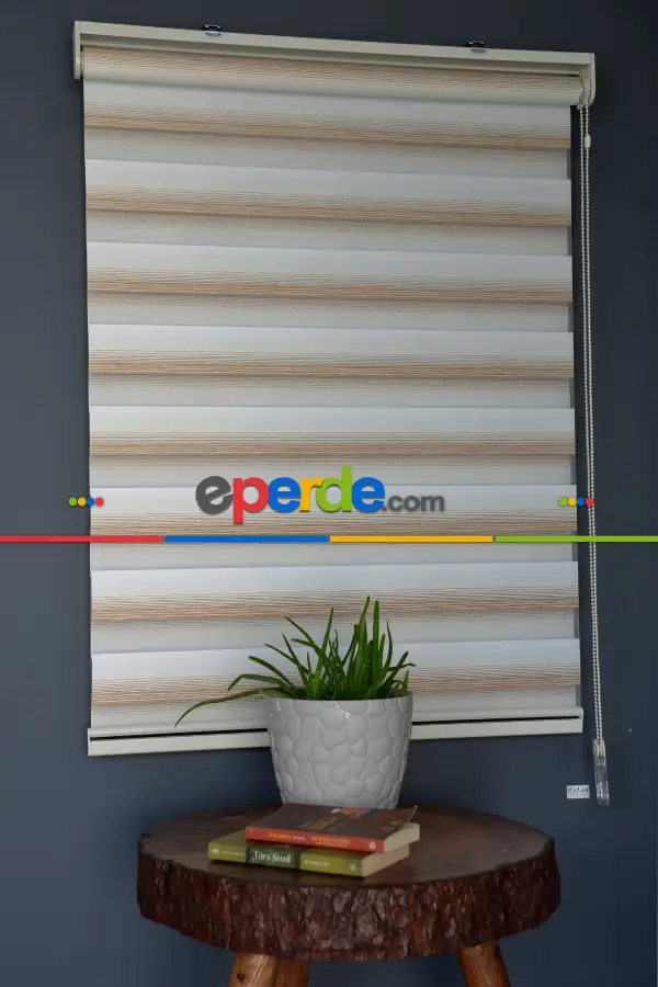 Halim Perdesan Yz-02 Beyaz, Krem & Karamel Renk Etekli Veya Eteksiz Zebra Stor Perde