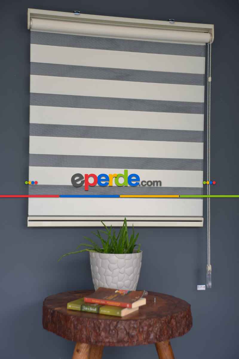 Halim Perdesan Ba-04 Krem Renk Etekli Veya Eteksiz Zebra Stor Perde