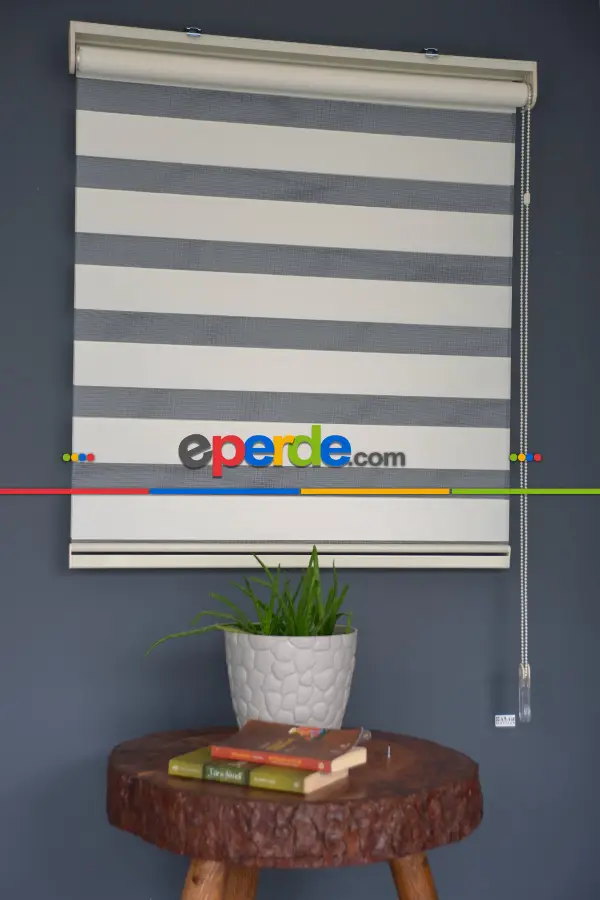 Halim Perdesan Ba-04 Krem Renk Etekli Veya Eteksiz Zebra Stor Perde