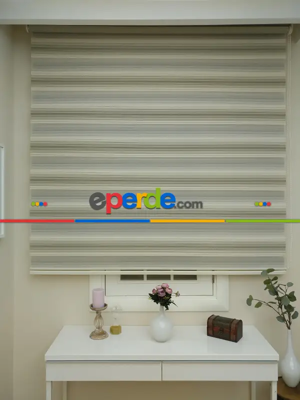 Yatak Odası - Zebra Perde - Degrade Renk Geçişli Pileli Zebra Perde- Bej-açık Vizon