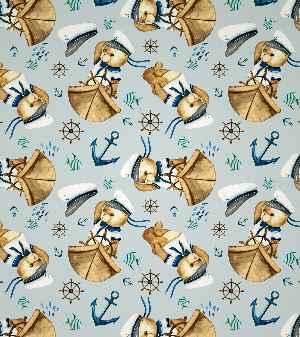 Kaptan Köpekçik Baskılı Stor Perde- Mavi-beyaz-kahve