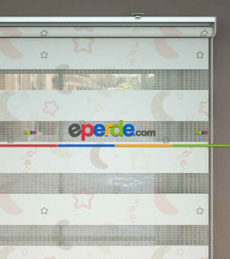 Yıldız Desenli Baskılı Zebra Perde- Çok Renkli