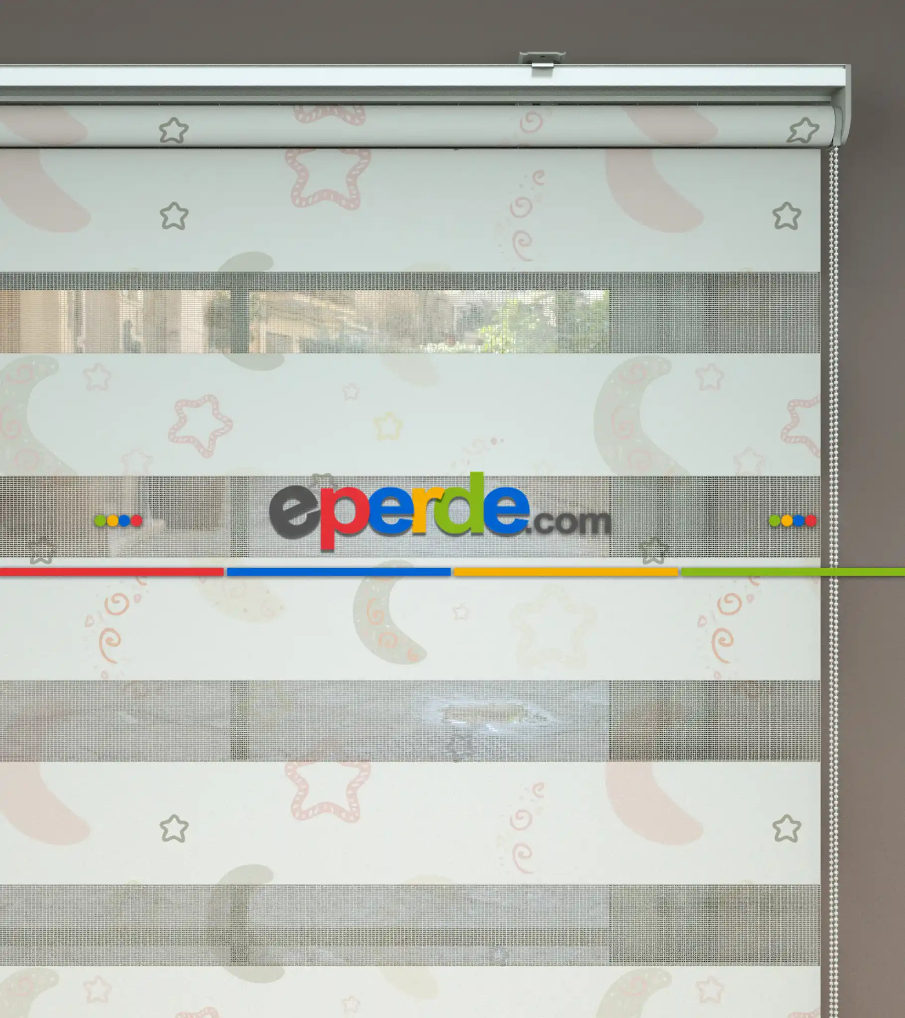 Yıldız Desenli Baskılı Zebra Perde- Çok Renkli