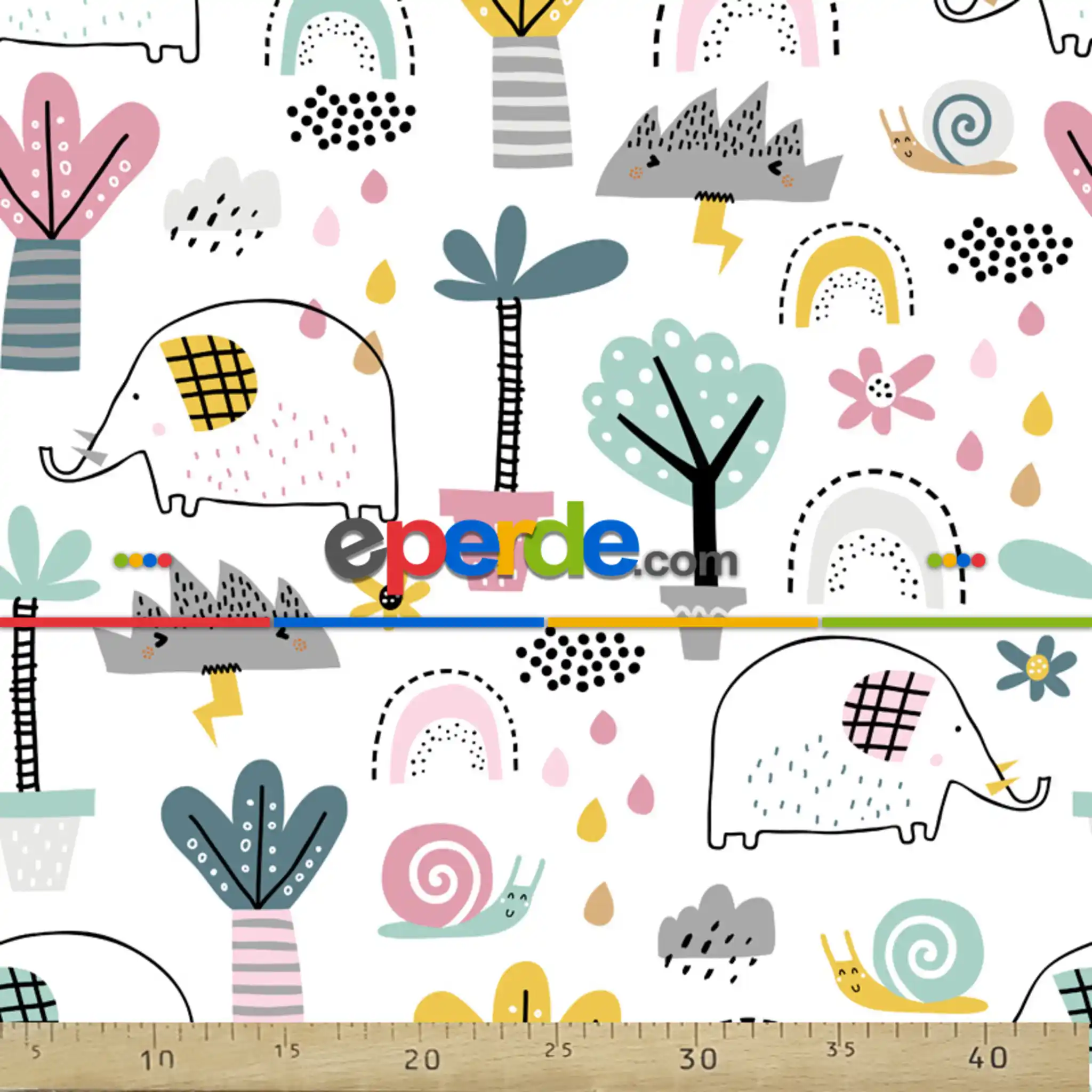 Bebek Odası Fon - Çizim Fil Desenli Fon Perde Evm812 Kumaşı Kalındır Duck Bezi Değildir- Beyaz