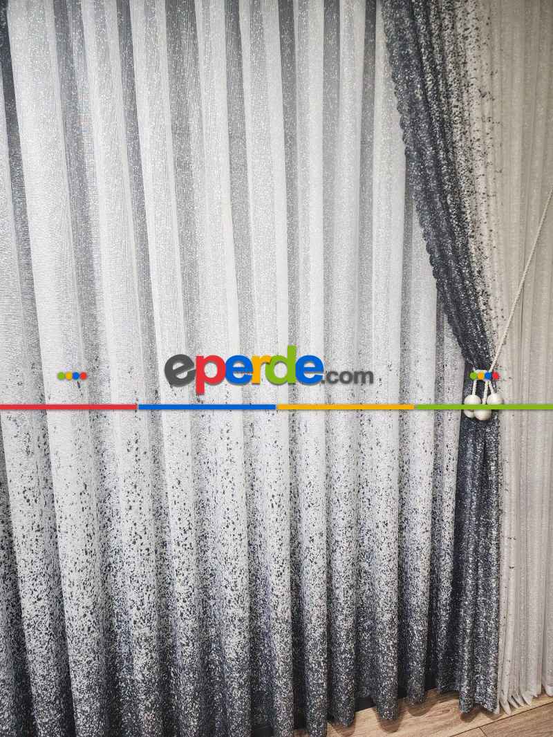 Gri-füme Püskürtme Tül Fon Perde