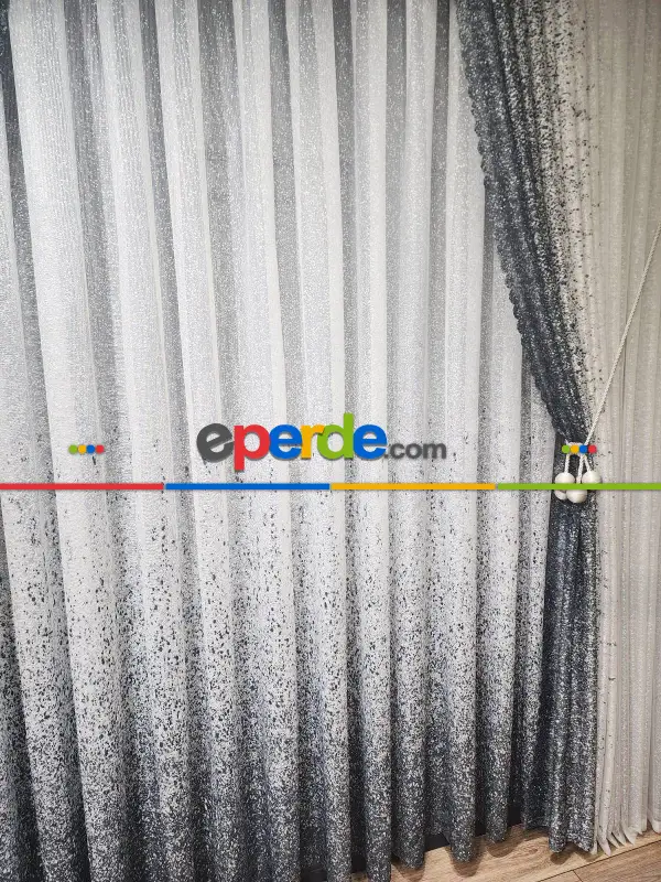 Gri-füme Püskürtme Tül Fon Perde