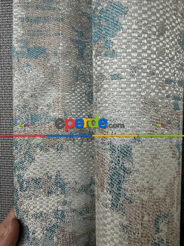 Yatak Odası - PatineDesenli Bej Turkuaz Desenli Jakar Fon Perde (180)- Turkuaz Yeşili Ara Renk