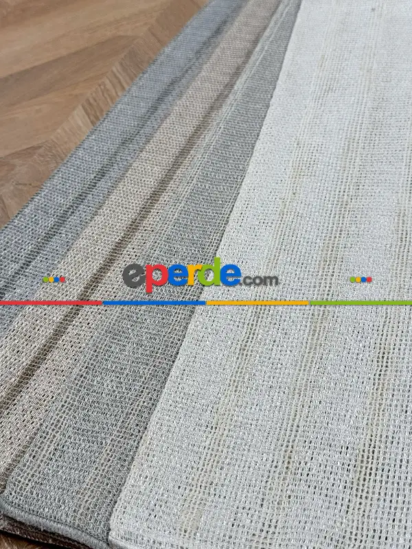 Çizgili Keten Doğal Dokulu Düz Tül Perde, Ağır Gramajlı Özel Dokuma Premium Seri