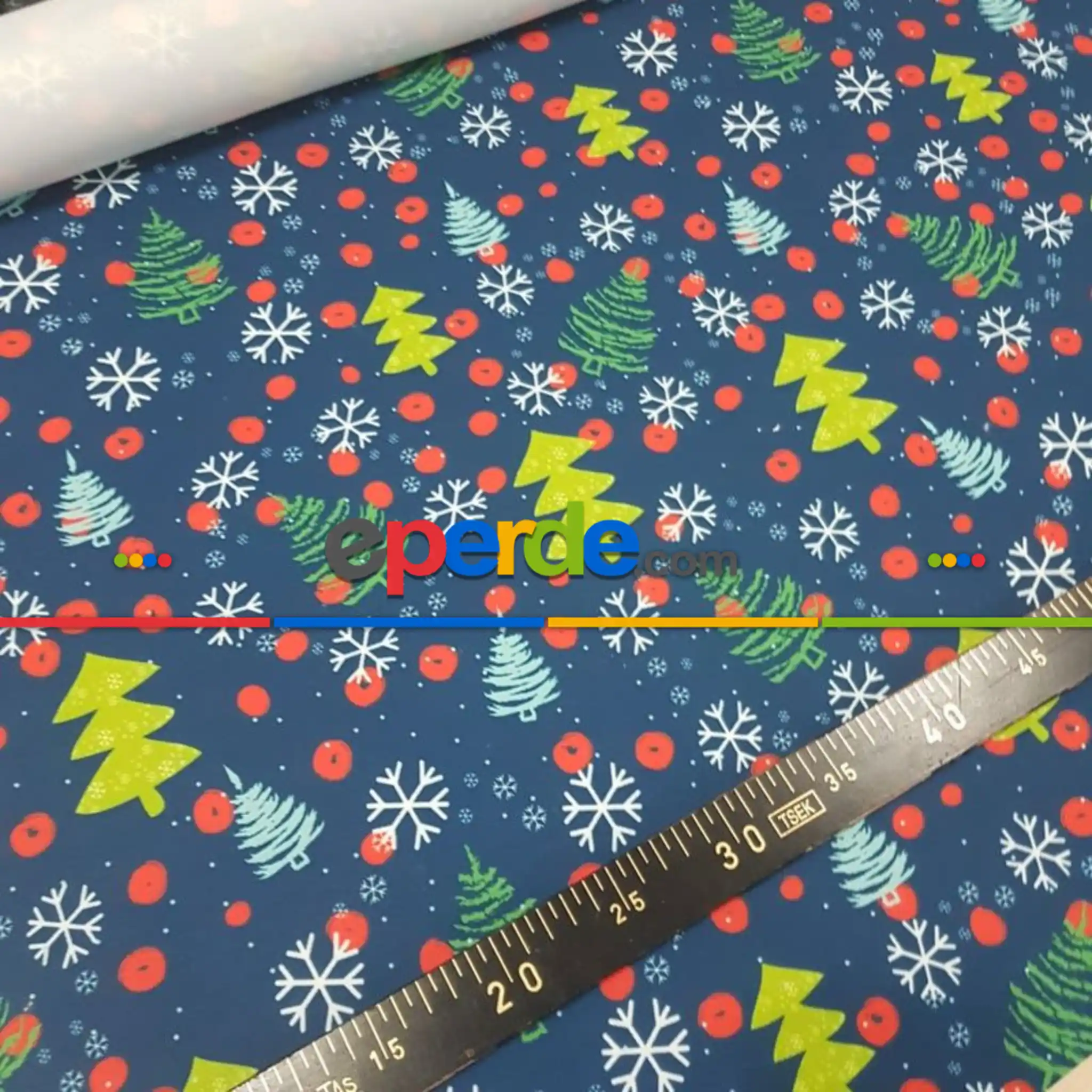 Yılbaşı Desenli Fon Perde Evm993 Kumaşı Kalındır Duck Bezi Değildir- Yeşil-Sarı