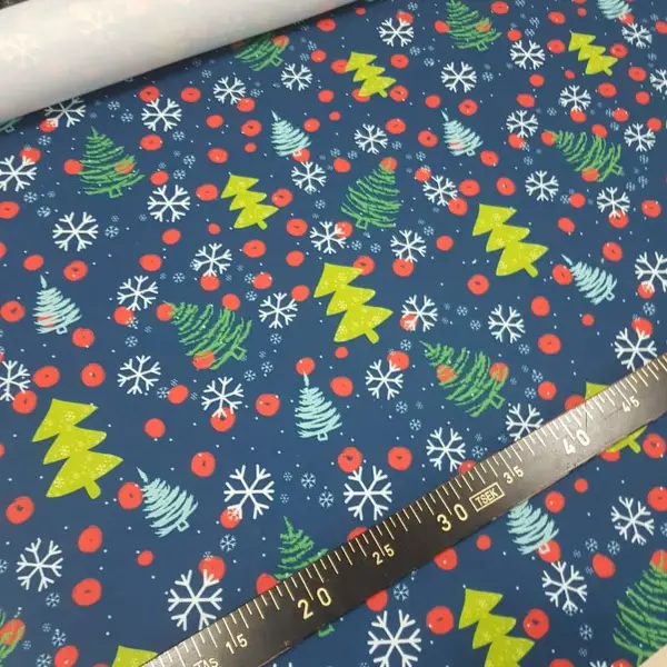 Yılbaşı Desenli Fon Perde Evm993 Kumaşı Kalındır Duck Bezi Değildir- Yeşil-Sarı