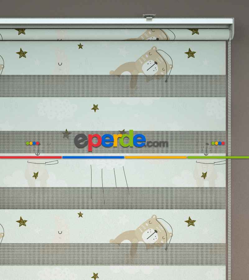 Bulut Desenli Baskılı Zebra Perde- Çok Renkli