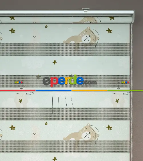 Bulut Desenli Baskılı Zebra Perde- Çok Renkli