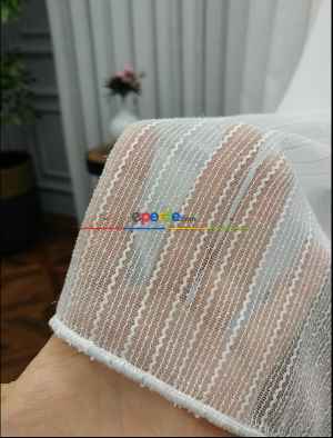 Yeni Sezon Simli Çizgili Tül Perde- Ekru - Kurşunlu Tül