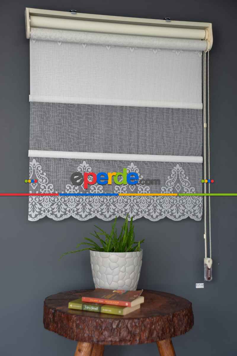 Halim Perdesan Rac-25 Beyaz Renk Kendinden Dilimli Çift Mekanizmalı Tül Stor Perde