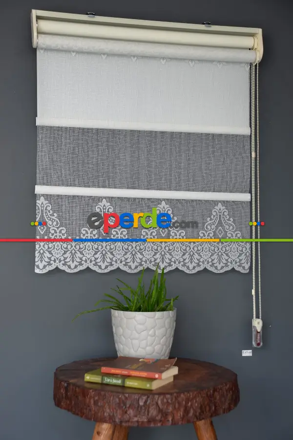 Halim Perdesan Rac-25 Beyaz Renk Kendinden Dilimli Çift Mekanizmalı Tül Stor Perde