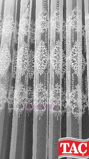 Taç Damask Sıra İşlemeli Ara Desenli Nakış İşlemeli Desen Tasarım Salon Tül Perdesi