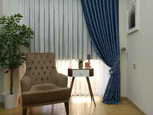 Patinedesenli Mavi Renk Jakar Desenli Fon Perde- Mavi