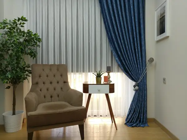 Mavi Renk Jakar Desenli Fon Perde- Mavi