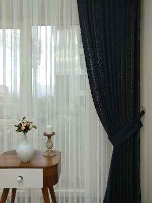 Antrasit Desenli Tül Fon Perde- Antrasit