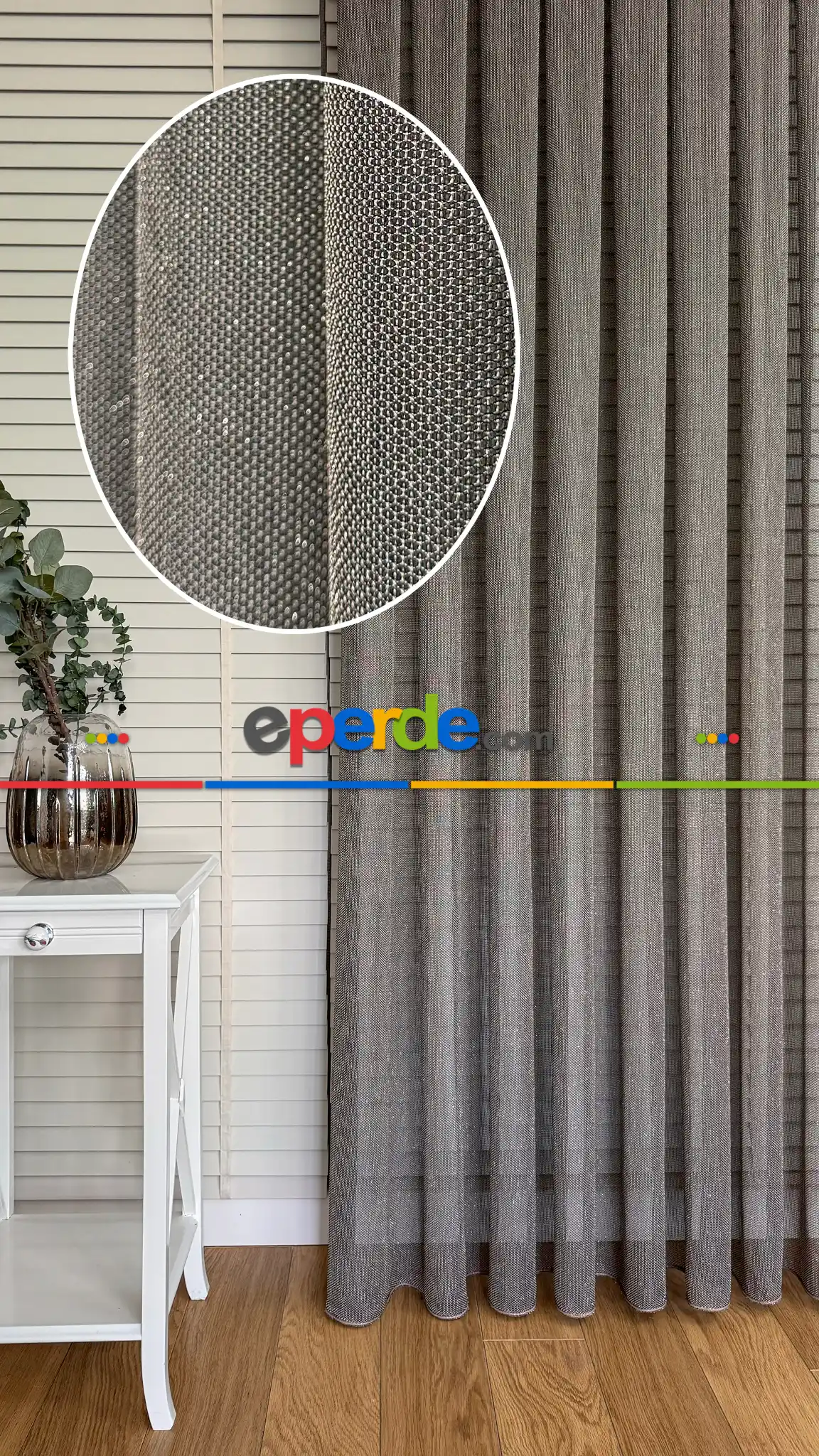 Mutfak Kahverengi Keten Gümüş Simli Tül Perde - Ağır Gramajlı Premium