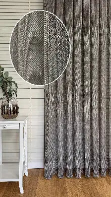 Yatak Odası - Kahverengi Keten Gümüş Simli Tül Perde - Ağır Gramajlı Premium