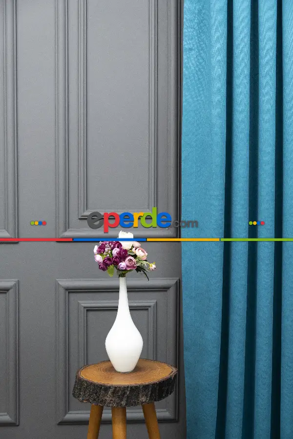 Açık Petrol Rengi Düz Fon Perde Dökümlü Fon Perde