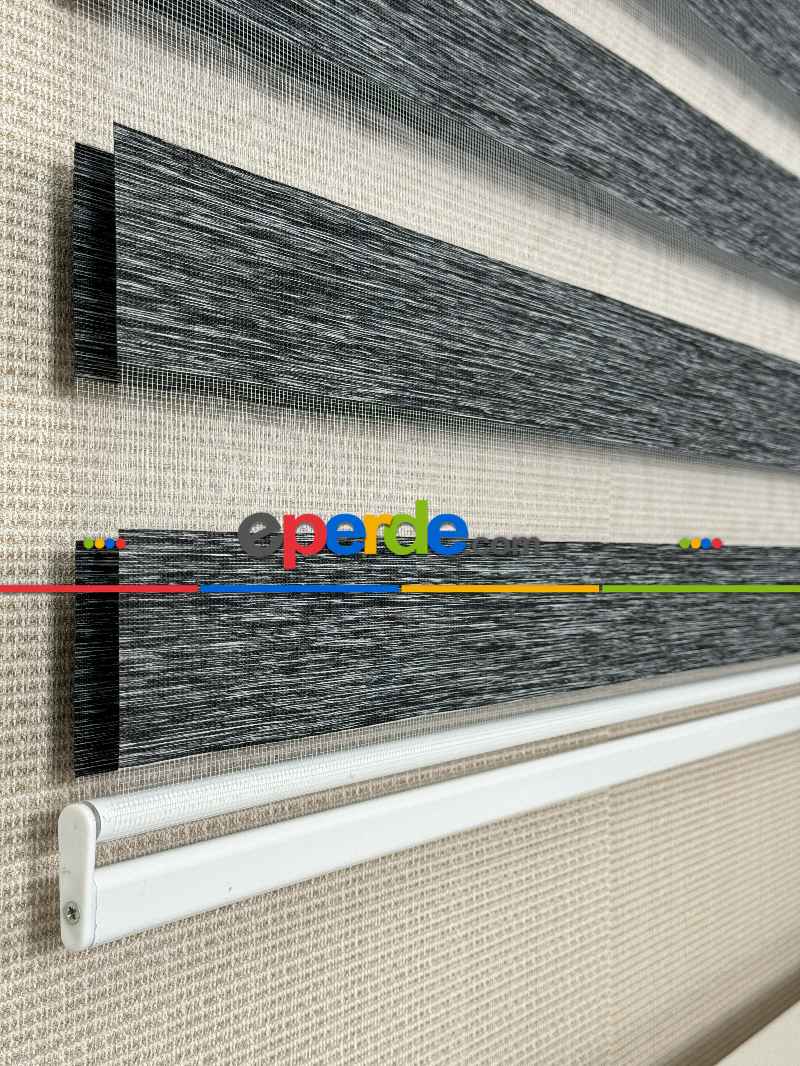 Siyah Kırçıllı Bambu Zebra Perde, Standart Metal Kasalı Yüksek Kalite Kornişe Kolay Montaj Seçenekli