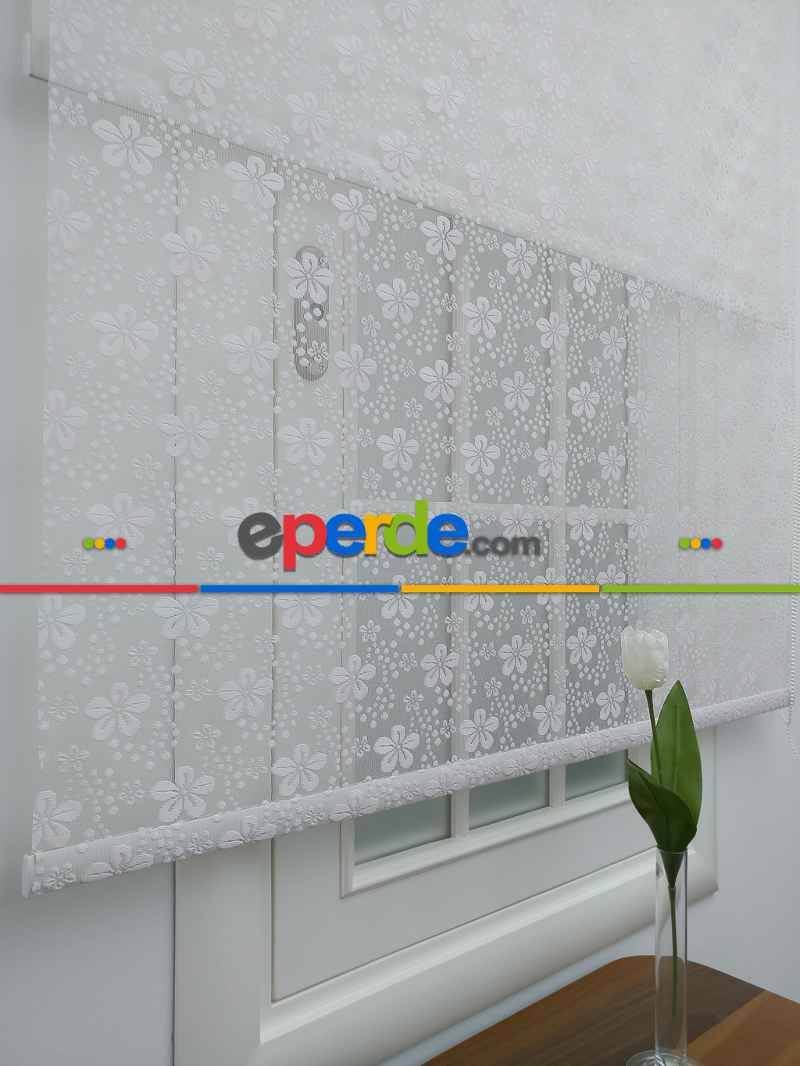 Jakar Örme Tül-feray 804 Pudra Çiftli Sistem Dantel Desenli Perde- Pudra