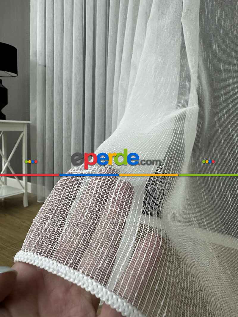 Mutfak Tül Şantuk İplikli Düz Tül - Ütü İstemez - Kurşunlu Tül