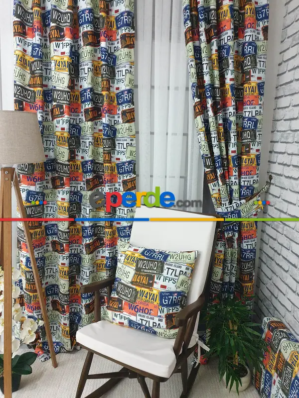 Pop Art Fon Perde K605 P - Kumaşı Kalındır Duck Bezi Değildir.- Lacivert-Yeşil-Mavi-Sarı-Beyaz-Çok Renkli