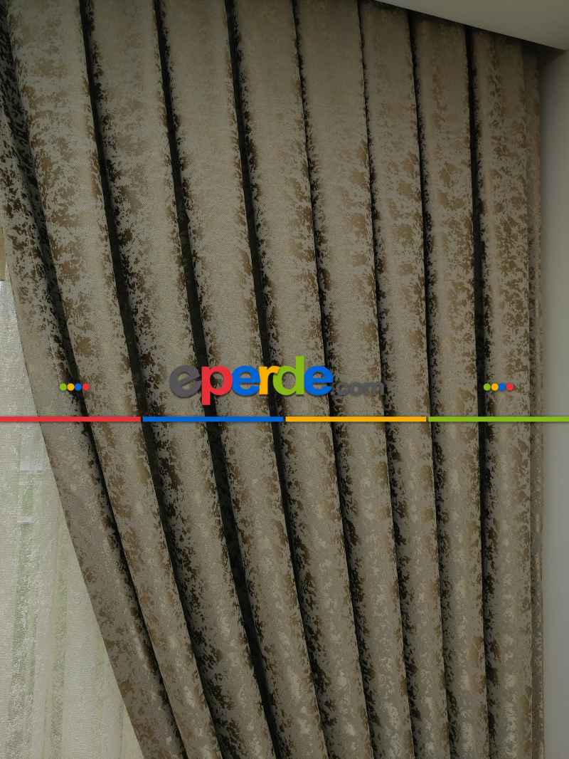 Toprak Duz Jakar Fon Perde (180)- Taba