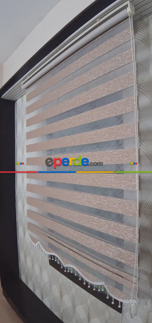 Koyu Kahve Gümüş Simli Zebra Perde Yeni Sezon- Kahve Koyu