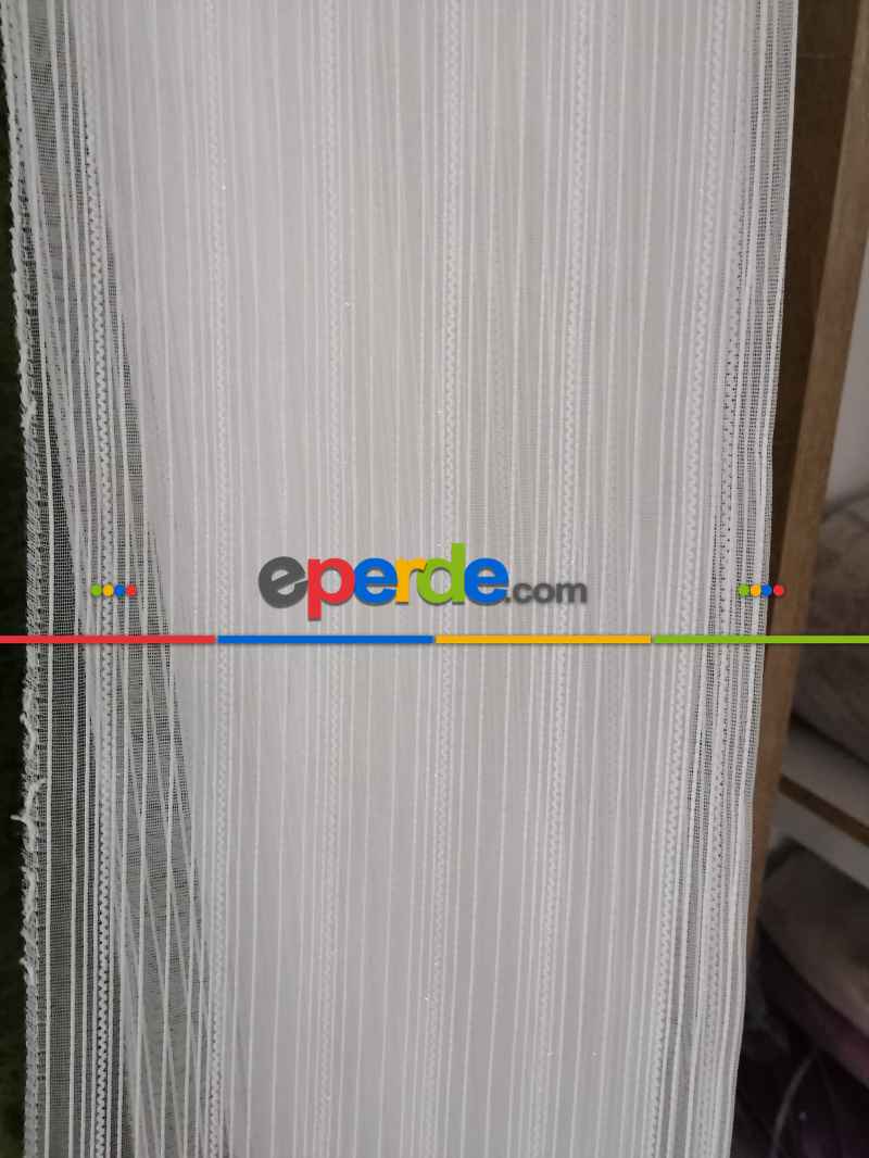 Boyuna Çizgili Simli 7000 Serisi Krem Tül