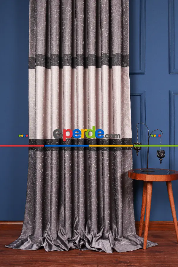 Salon - Yeni Sezon Pano Fon Perde - Gri Füme Antrasit - Krem - Siyah