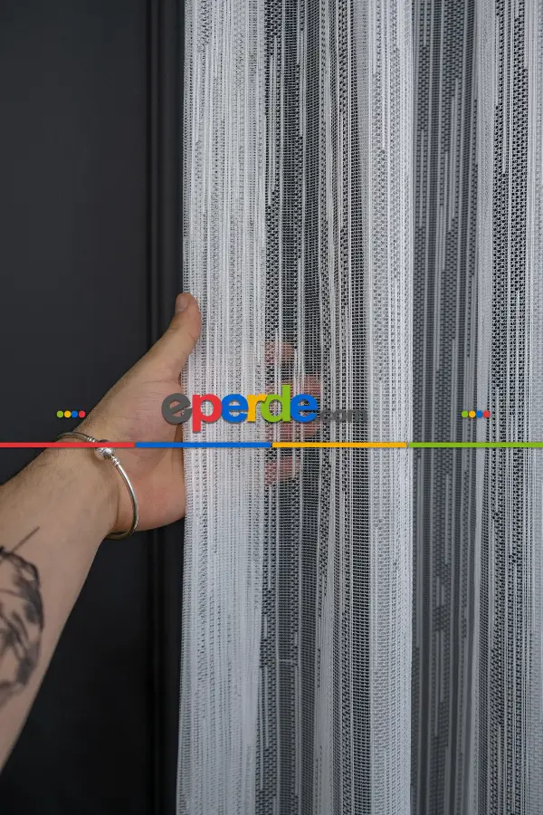 Taç Tül Perde - Kırık Çizgi Desen - Spor Model Örme Tül