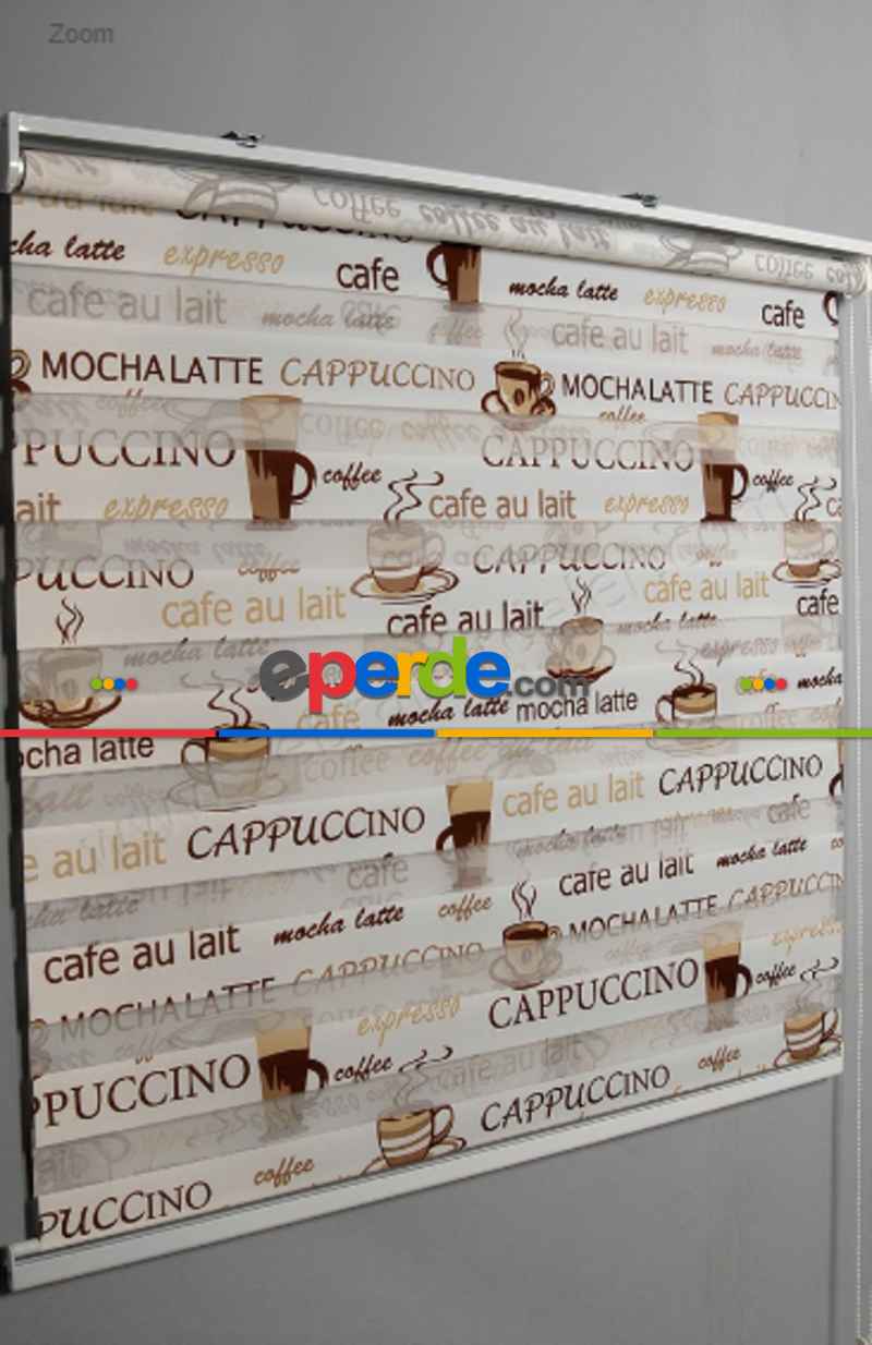 Baskılı Kahve Kapiçino Zebra Perde- Beyaz-kahve-sütlü Kahve