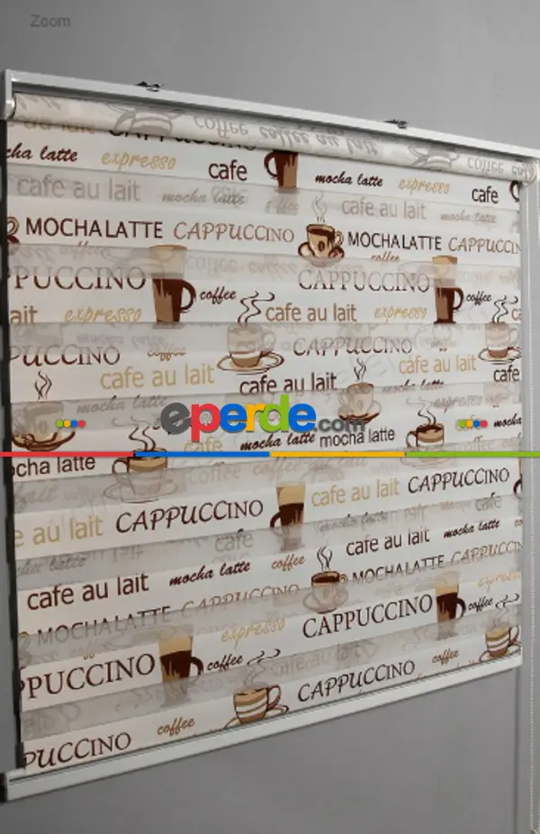 Baskılı Kahve Kapiçino Zebra Perde- Beyaz-kahve-sütlü Kahve