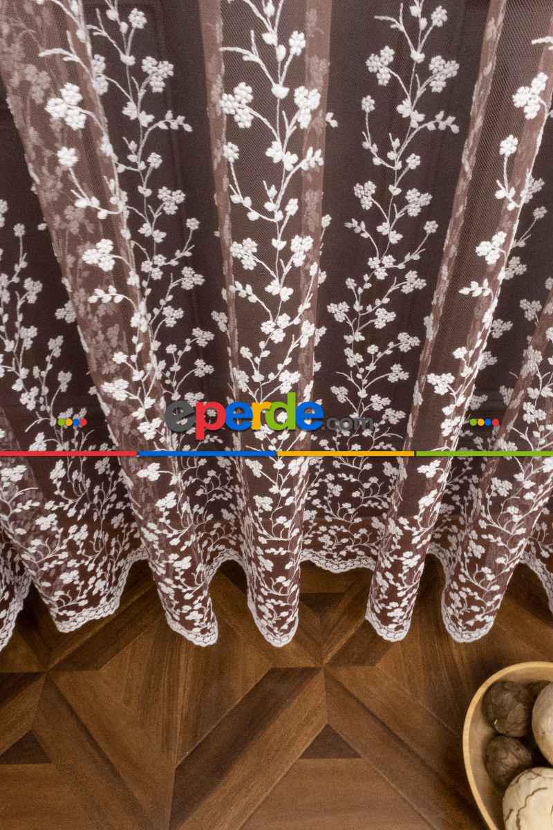 Etek Geniş Desenli Papatya Tasarımlı Tül Perde