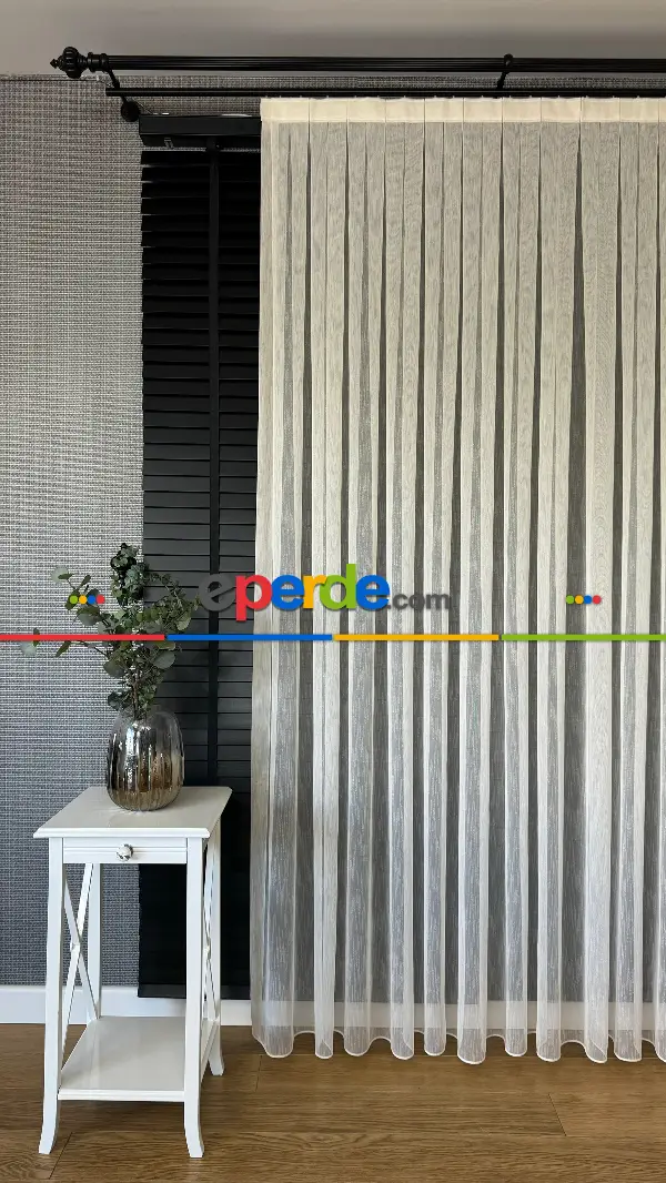 Ütü İstemeyen Koyu Krem Keten Şantuk Tül Perde - Armür Dokuma Kurşunlu Tül Perde