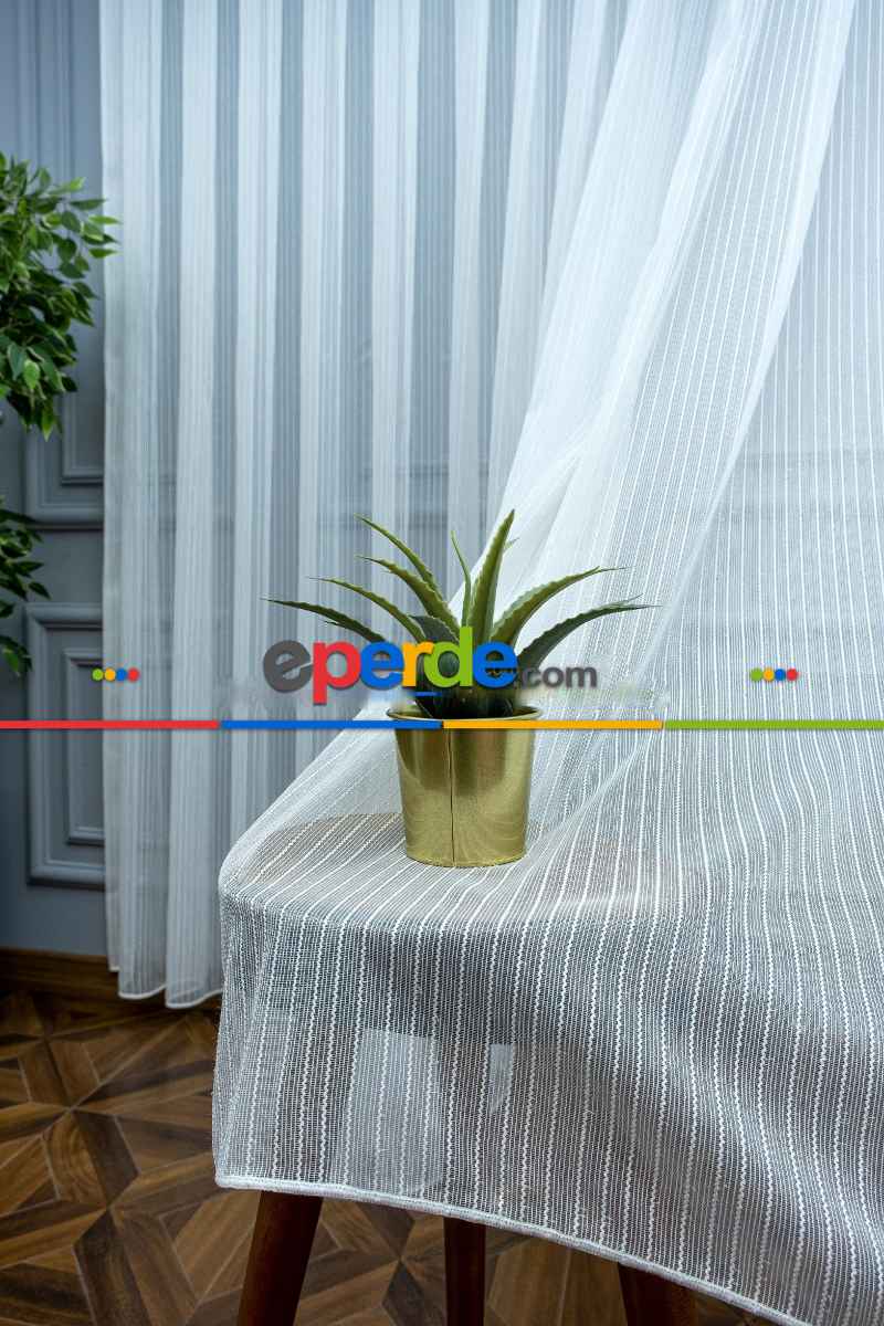 Mutfak - Makarna Çizgili Tül Perde 1.kalite