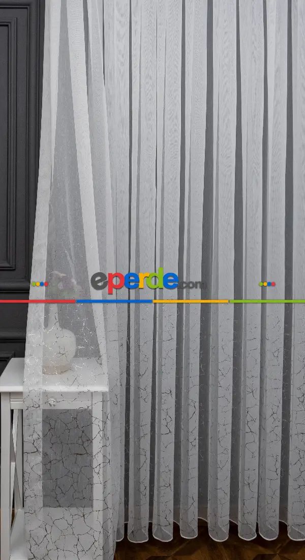 Yatak Odası - Modern Gümüş Varaklı Keten Tül Perde Yüksek Kalite