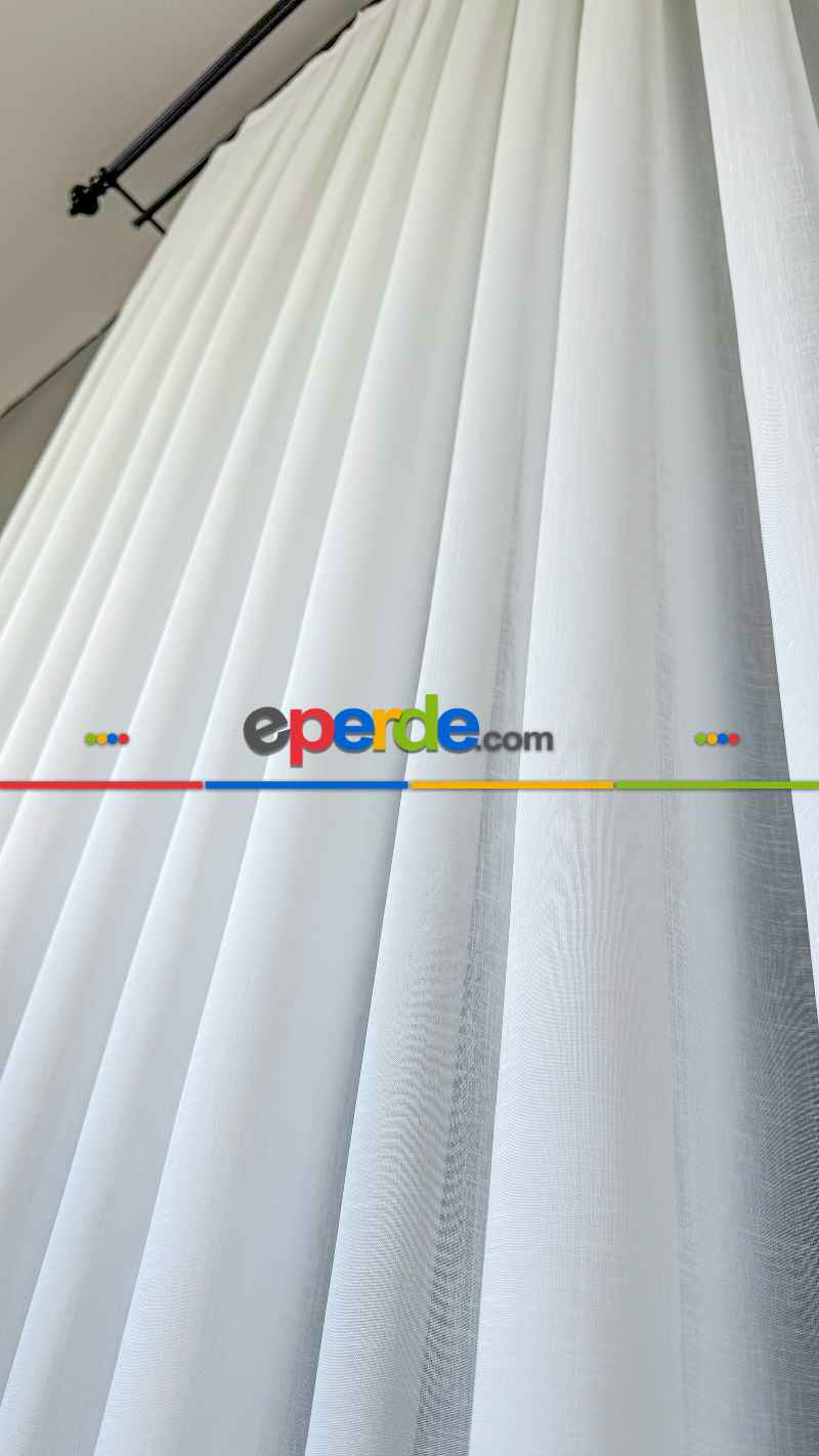 Ekru Naturel Keten Tül Perde - Ütü İstemez - Kurşunlu - S Pile Seçenekli - Premium Kalite