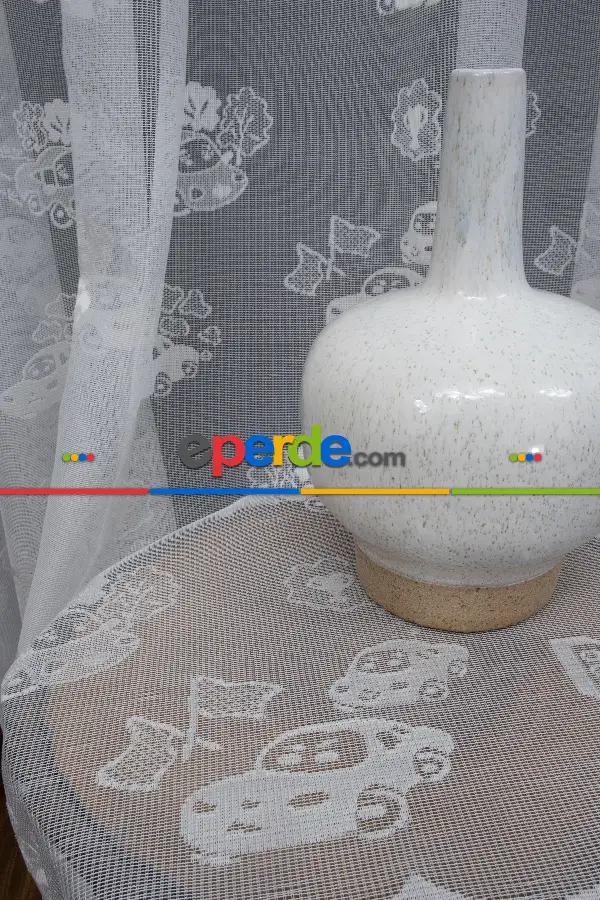 Erkek Çocuk Odası Tül Perde, Arabalar Desenli - Ütü İstemez