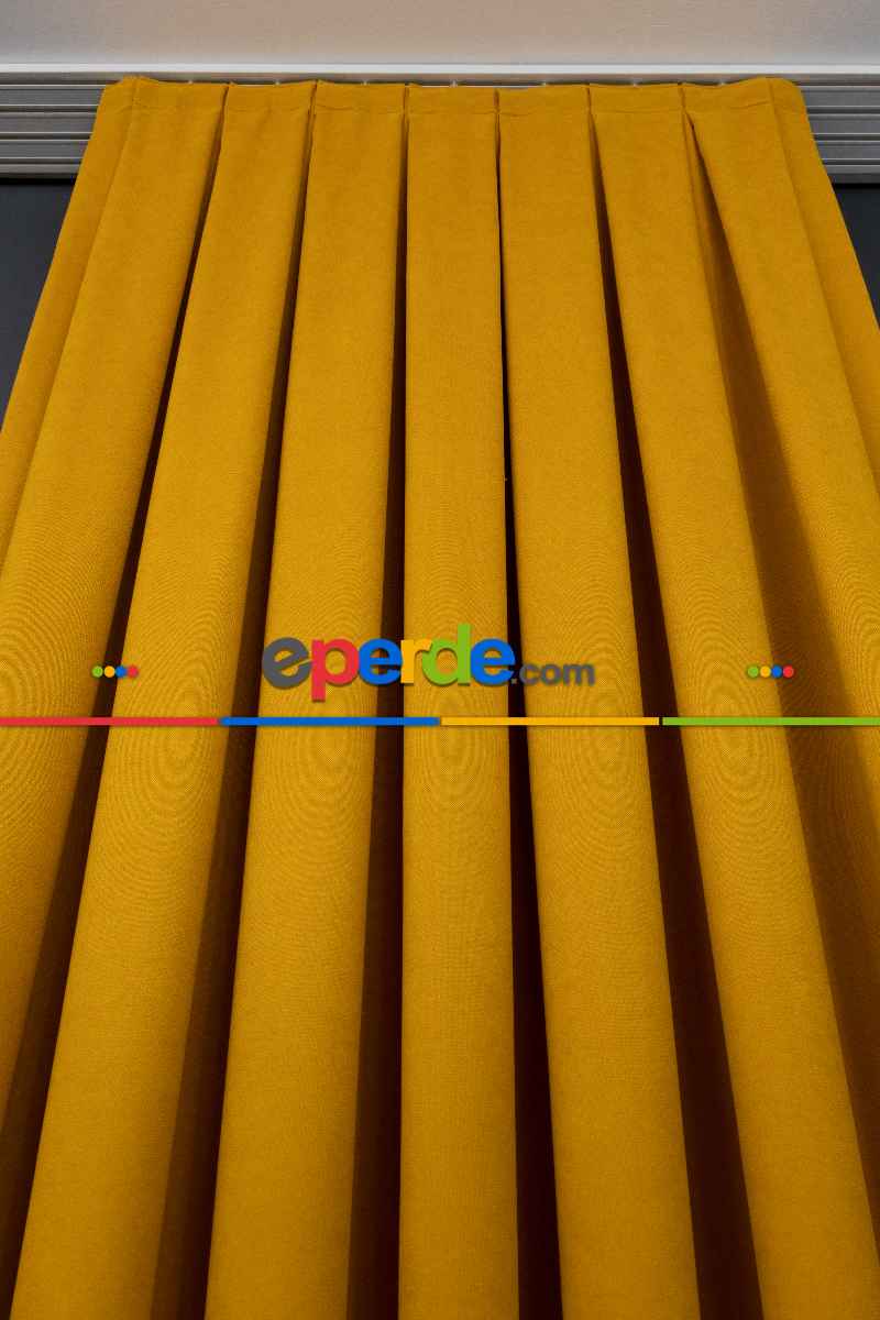 Koyu Sarı Rengi Düz Fon Perde En Dökümlü Fon Perde