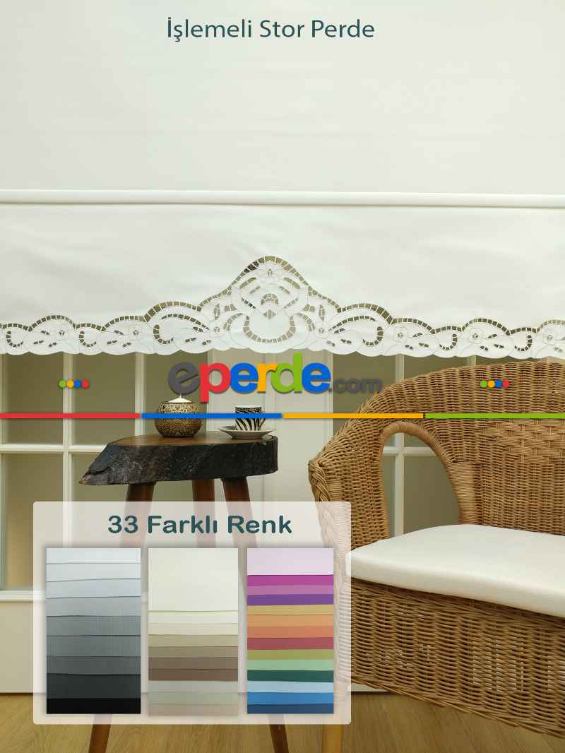 Yatak Odası - Nakış İşlemeli Stor Perde 33 Farklı Renk Seçeneği- Gri-füme-antrasit-beyaz-krem-ekru-çok Renkli