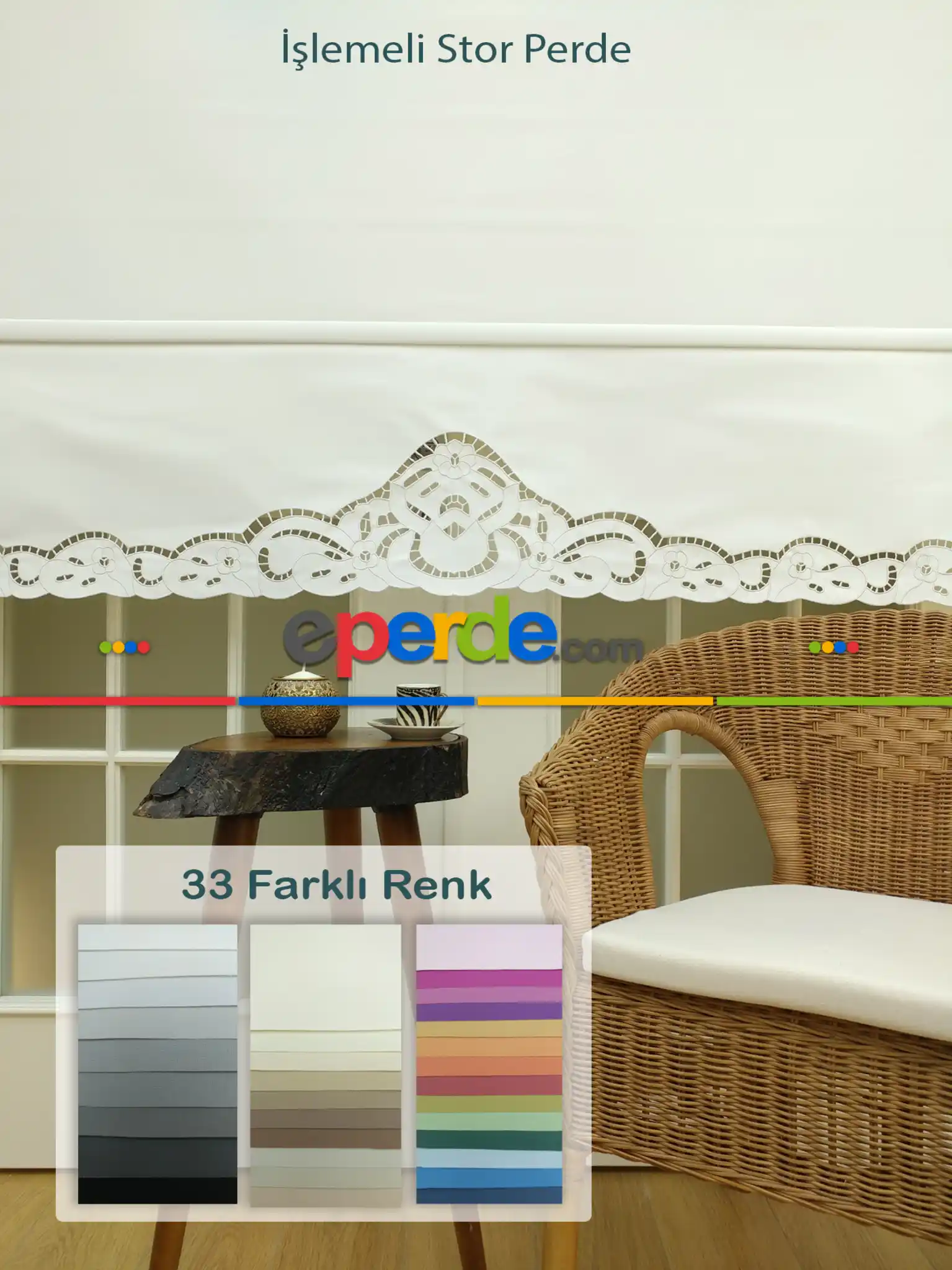 Nakış İşlemeli Stor Perde 33 Farklı Renk Seçeneği- Gri-füme-antrasit-beyaz-krem-ekru-çok Renkli