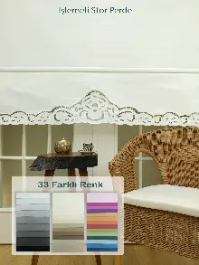 Yatak Odası - Nakış İşlemeli Stor Perde 33 Farklı Renk Seçeneği- Gri-füme-antrasit-beyaz-krem-ekru-çok Renkli